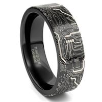 Black Tungsten Carbide Circuit Board Gamer Wedding Ring