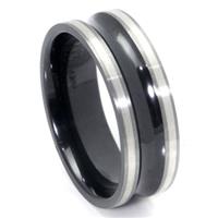 Black Zirconium Concave Silver Inlay Wedding Band Ring