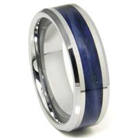 Tungsten Carbide Royal Blue Riverstone Inlay Wedding Band Ring