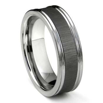 Tungsten Carbide Black Ceramic Inlay Wedding Band Ring w/ Horizontal ...